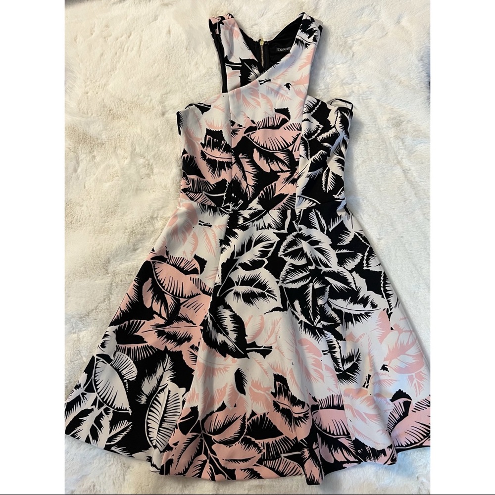 EXPRESS Printed Mini Dress, Pink/Black/White, Size 4